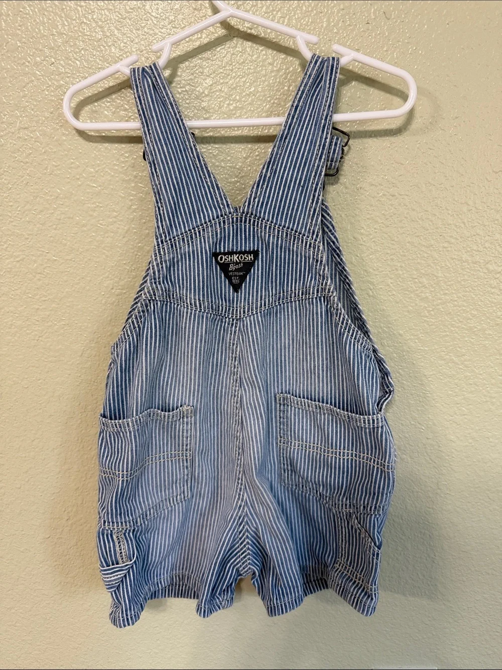 OshKosh B'gosh Navy and White Pinstripe Short Overalls